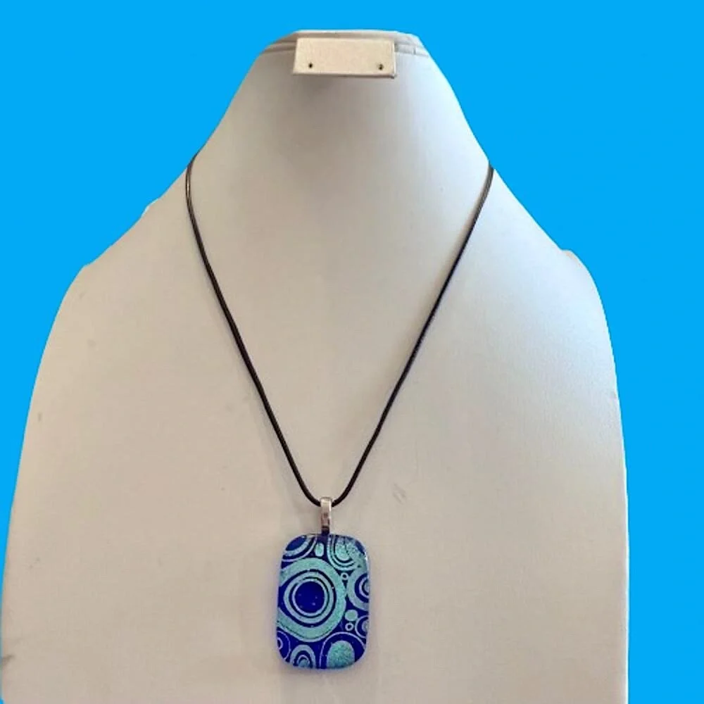 🎉HP!🎉Geometric Dichroic Blue Artisan Glass Pendant